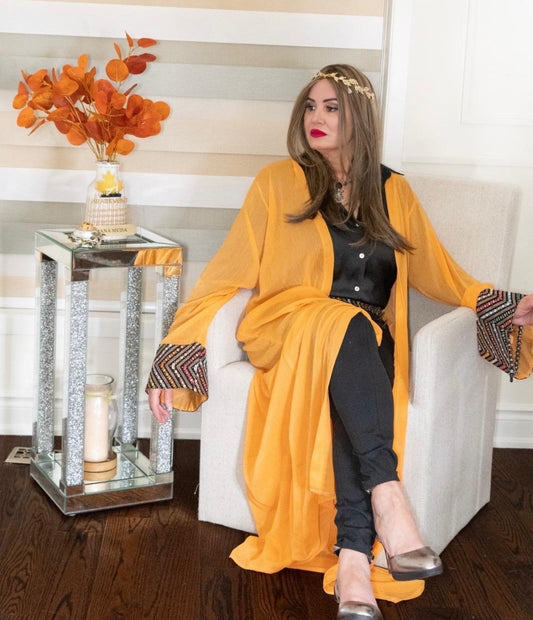 Golden Ember Open Abaya - Rana Muda