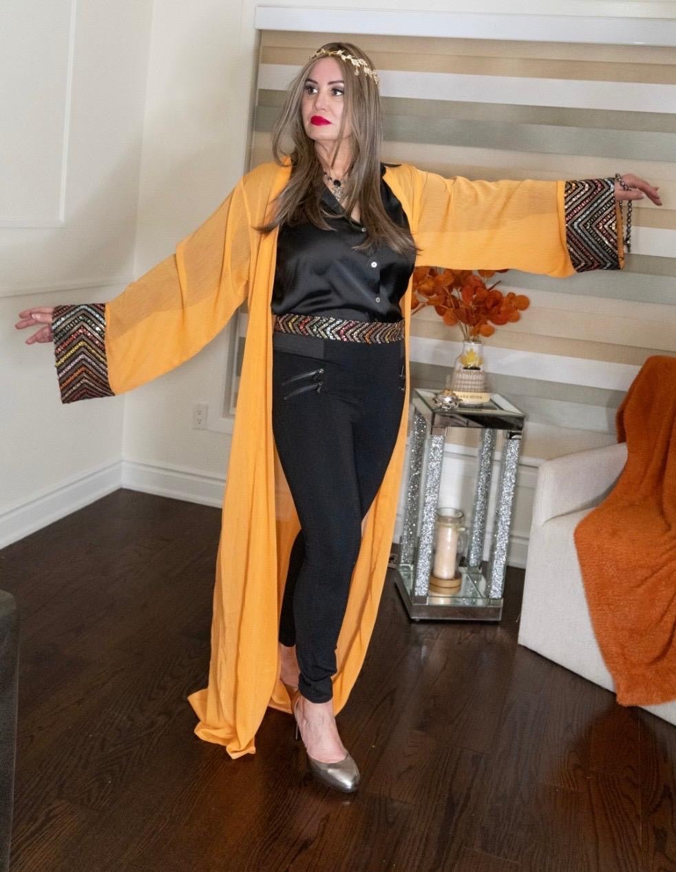 Golden Ember Open Abaya - Rana Muda
