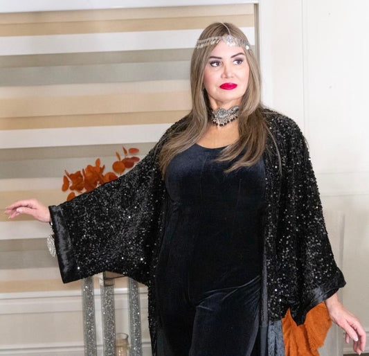Midnight Noir sequin Kaftan - Rana Muda