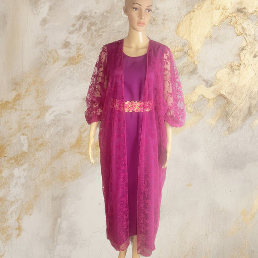 fuchsia color sheer abaya. - My Store