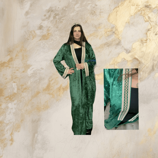 green velvet abaya studded withe and silver pearls . - My Store