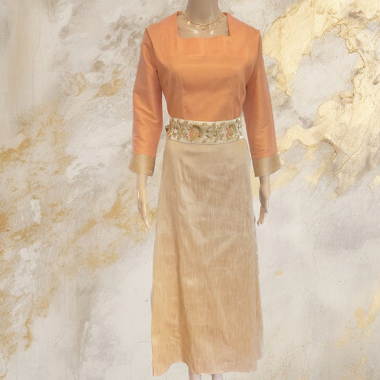 light orange dress with beige. - My Store