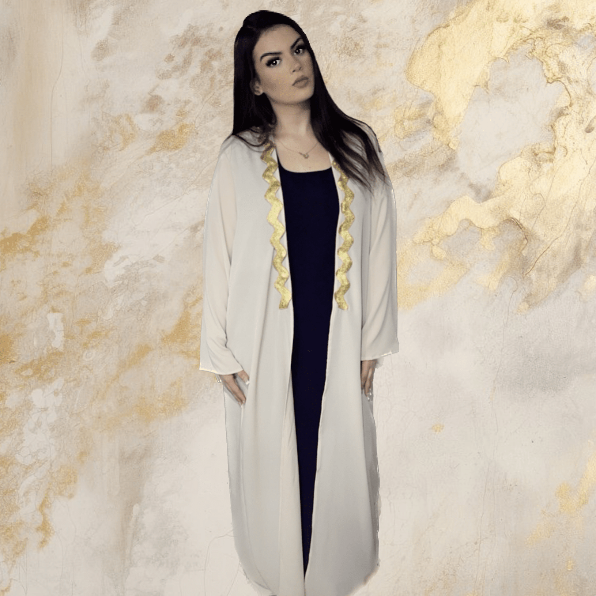 white and gold abaya - My Store